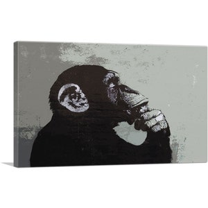 ARTCANVAS The Thinker Monkey Canvas Art Print by Banksy Canvas Art Print