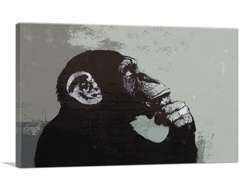 ARTCANVAS The Thinker Monkey Canvas Art Print by Banksy Canvas Art Print