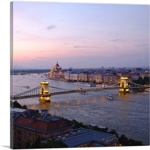 ARTCANVAS Budapest Capital of Hungary Chain Bridge Square Canvas Art Print