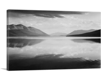 ARTCANVAS Evening - McDonald Lake - Glacier National Park - Montana Black and White Photography Canvas Art Print by Ansel Adams 26"x18"