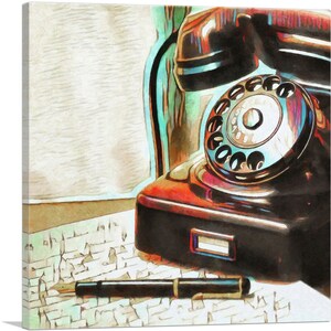 ARTCANVAS Painted Telephone Home Decor Canvas Art Print