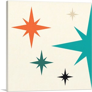 ARTCANVAS Mid-Century Modern Stars on Beige Canvas Art Print