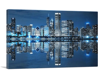 ARTCANVAS Blue Chicago Illinois Skyline Canvas Art Print