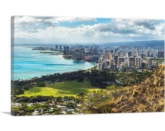 ARTCANVAS Honolulu Hawaii Beach Skyline Canvas Art Print