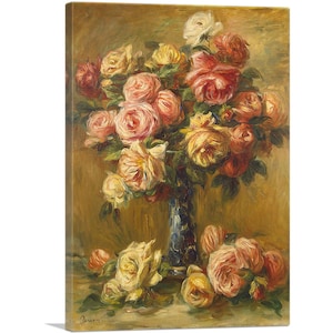 ARTCANVAS Rosas en un jarrón 1917 por Pierre-Auguste Renoir Canvas Art Print 26"x18"
