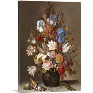 ARTCANVAS Flores en jarrón con lagarto 1630 de Balthasar van der Ast Lienzo impreso