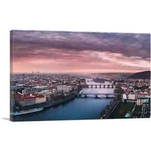 ARTCANVAS Prague Czech Republic Skyline Salmon Sunset Canvas Art Print