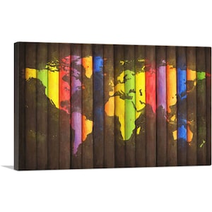ARTCANVAS Rainbow Colorful World Map Canvas Art Print