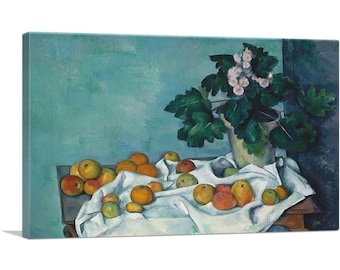 ARTCANVAS Still Life with Apples and a Pot of Primroses 1890 by Paul Cezanne Canvas Art Print
