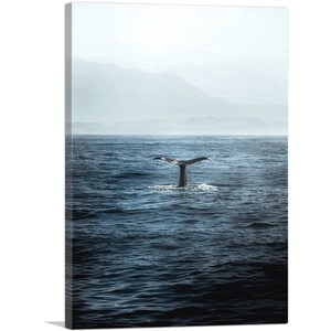 ARTCANVAS Whale Tail Ocean Waves Mountains in Fog Canvas Art Print