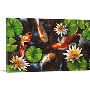 ARTCANVAS Koi Carp Fish Asia Pond Water Lilies Canvas Art Print