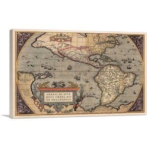 ARTCANVAS Map of the Americas 1587 by Abraham Ortelius Canvas Art Print