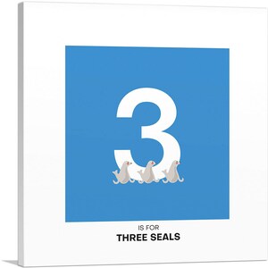 ARTCANVAS Kids Animal Alphabet Number 3 Three Numeral Canvas Art Print
