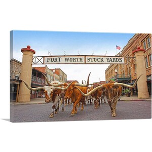 ARTCANVAS Fort Worth Texas Bulls Longhorn Steers Stock Yards Canvas Art Print