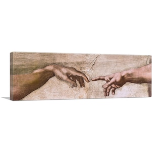 ARTCANVAS Sistine Chapel God Adam Hands Panoramic by Michelangelo Canvas Art Print