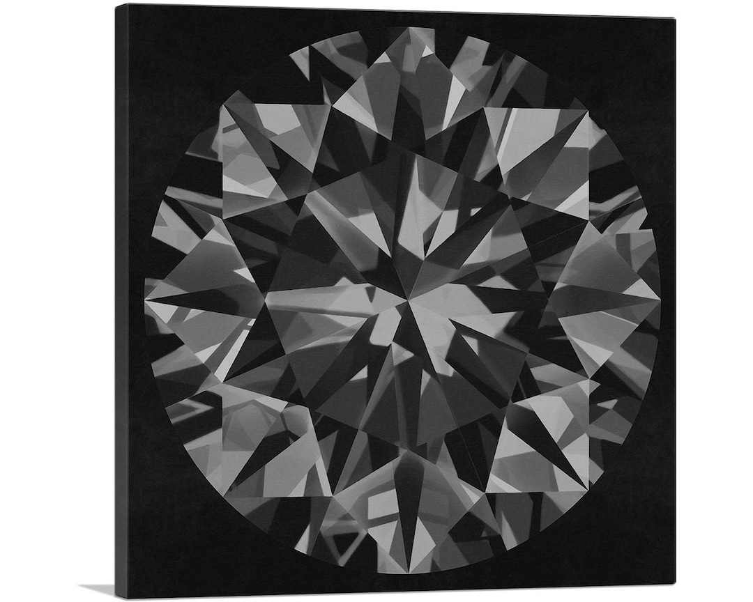 ARTCANVAS Black on Black Round Brilliant Cut Diamond Jewel Canvas Art ...