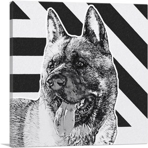 ARTCANVAS Akita Dog Breed Black White Lines Canvas Art Print