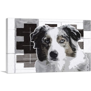 ARTCANVAS Australian Shepherd Dog Breed Black White Canvas Art Print