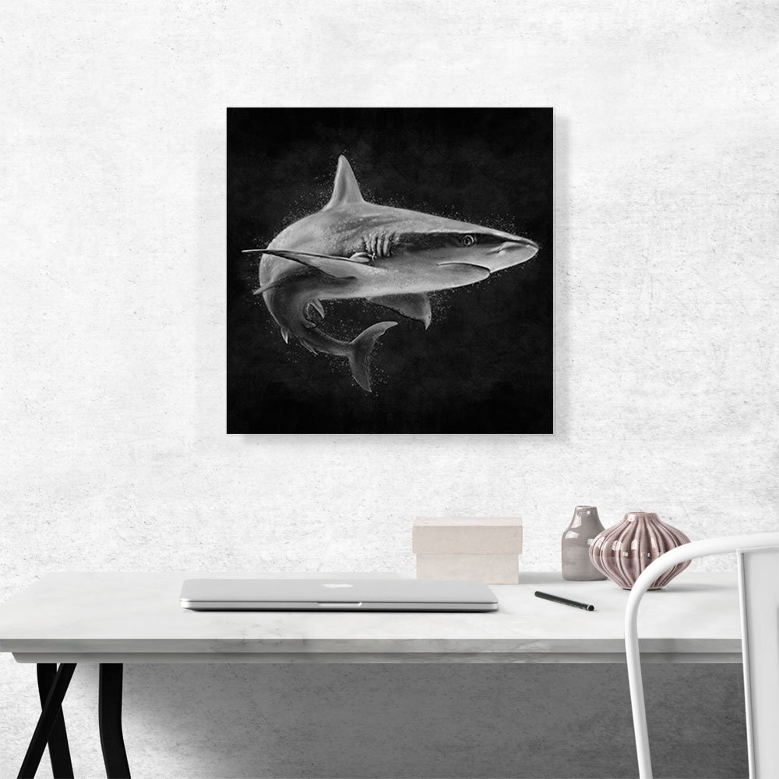 ARTCANVAS Shark Fish Shortfin Mako Tiger Ocean Sea Black White | Etsy