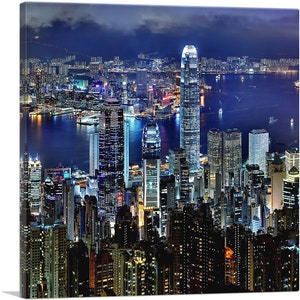 ARTCANVAS Hong Kong at Night Square 1 Canvas Art Print