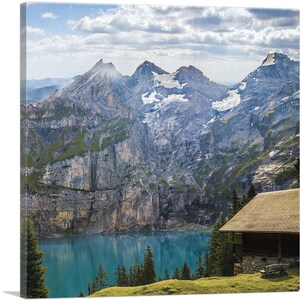 ARTCANVAS Mountains, Lake Bergsee, Switzerland, Square Canvas Art Print