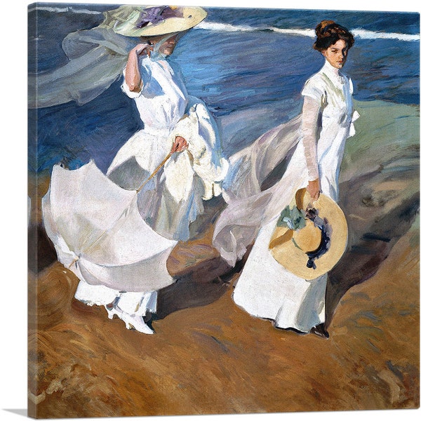 ARTCANVAS Seaside Stroll - Women Walking on the Beach 1909  by Joaquin Sorolla y Bastida Canvas Art Print