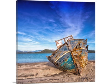 ARTCANVAS Boat on the Beach Home Decor Square Canvas Art Print