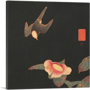 ARTCANVAS Swallow and Camellia by Jakuchu Ito Canvas Art Print