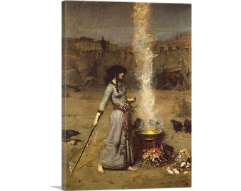 ARTCANVAS Magic Circle 1886 by John William Waterhouse Canvas Art Print 26"x18"