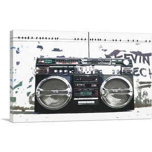 ARTCANVAS Modern Pigeons on a Line Listening to Boombox Music Canvas Art Print