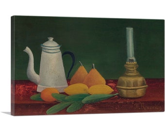 ARTCANVAS Still-Life with Teapot and Fruit 1910 by Henri Rousseau Canvas Art Print 26"x18"