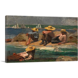 ARTCANVAS Niños en la playa viendo la marea salir 1873 por Winslow Homer Canvas Art Print