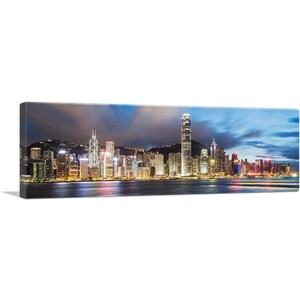 ARTCANVAS Hong Kong China Blue Panoramic Canvas Art Print