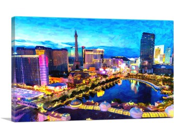 ARTCANVAS Las Vegas Nevada Cityscape Skyline Blue Sky Canvas Art Print 26"x18"