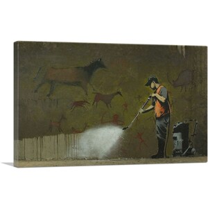 ARTCANVAS Cave Painting by Banksy Canvas Art Print 26&quot;x18&quot;