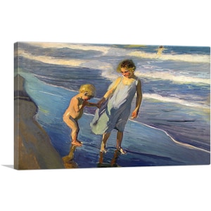 ARTCANVAS Valencia - Dos niños en una playa por Joaquín Sorolla y Bastida Canvas Art Print