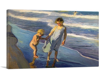 ARTCANVAS Valencia - Two Children on a Beach by Joaquin Sorolla y Bastida Canvas Art Print