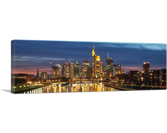 ARTCANVAS Frankfurt Germany Sunset Skyline Panoramic Canvas Art Print