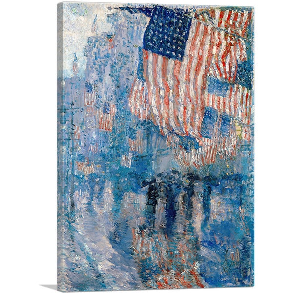 ARTCANVAS Street in the Rain 1917 by Childe Hassam Canvas Art Print 26"x18"