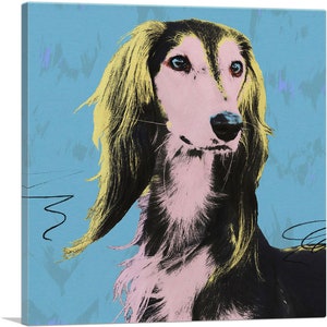 ARTCANVAS Saluki Dog Breed Blue Yellow Pink Pop Art Canvas Art Print