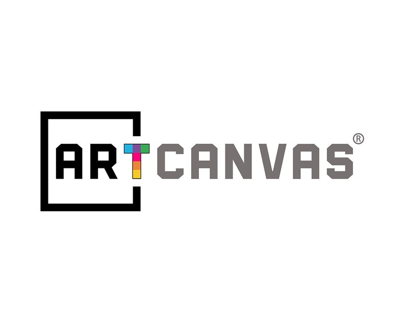 May include: A black and white logo with the word "ARTCANVAS" in a bold, sans-serif font. The "T" in "ART" is a colorful block of rainbow colors.