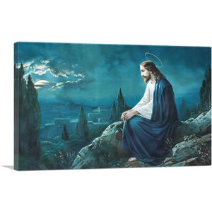 ARTCANVAS Christ on the Mount of Olives Jesus at Night Blue Canvas Art Print 26&quot;x18&quot;