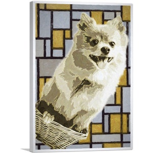 ARTCANVAS Pomeranian Dog Breed Yellow Geometric Pattern Canvas Art Print 26"x18"
