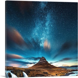 ARTCANVAS Dark Dusk Evening Mountain y cielo estrellado Lienzo impreso