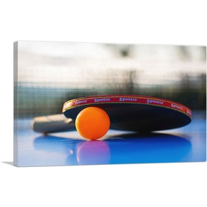 ARTCANVAS Table Tennis Orange Ping Pong Ball Racket Canvas Art Print