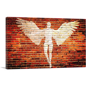 ARTCANVAS Angel Graffiti on Brick Wall Canvas Art Print