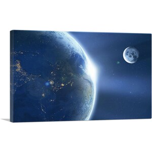 ARTCANVAS Planet Earth and Moon in Solar System Canvas Art Print