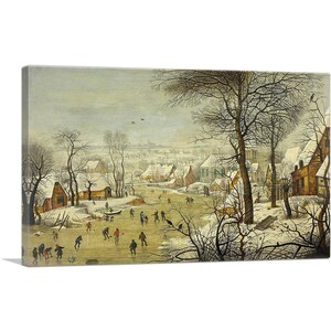 ARTCANVAS Paisaje de invierno con patinadores sobre hielo y una trampa para pájaros 1565 de Pieter Bruegel the Elder Canvas Art Print