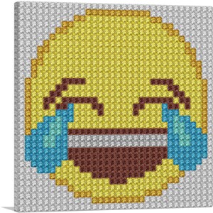 ARTCANVAS Emoticon Laughing Crying Smiley Face Jewel Pixel Canvas Art Print