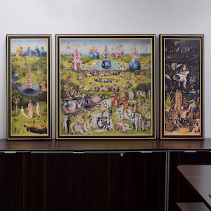 ARTCANVAS The Garden of Earthly Delights 1515 Canvas Art Print by Hieronymus Bosch (with Printed Gold Frame) 76&quot; x 40&quot; (1.50&quot; Deep) 3-Panel